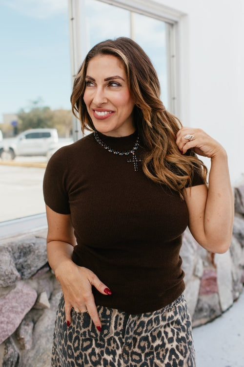 Keep It Moving Top In Chocolate - Macoma Boutique100 Short Sleeve