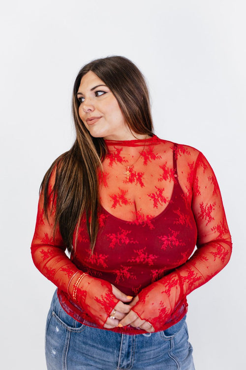 Lace Obsession Top in Red - Reg/Curvy - FINAL SALE - Macoma Boutique120 Long Sleeve
