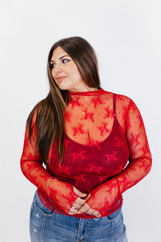 Lace Obsession Top in Red - Reg/Curvy - FINAL SALE - Macoma Boutique120 Long Sleeve