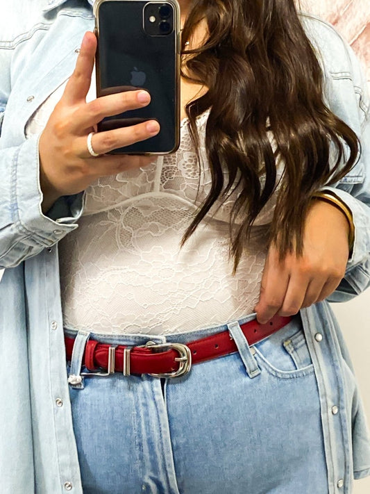 Leather Belt With Metal Strap Holders In Red - Macoma Boutique310 Accessories/Jewelry