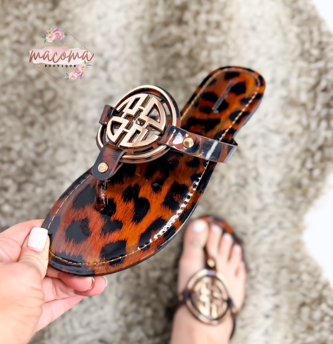 Leopard Medallion Sandals - Macoma Boutique