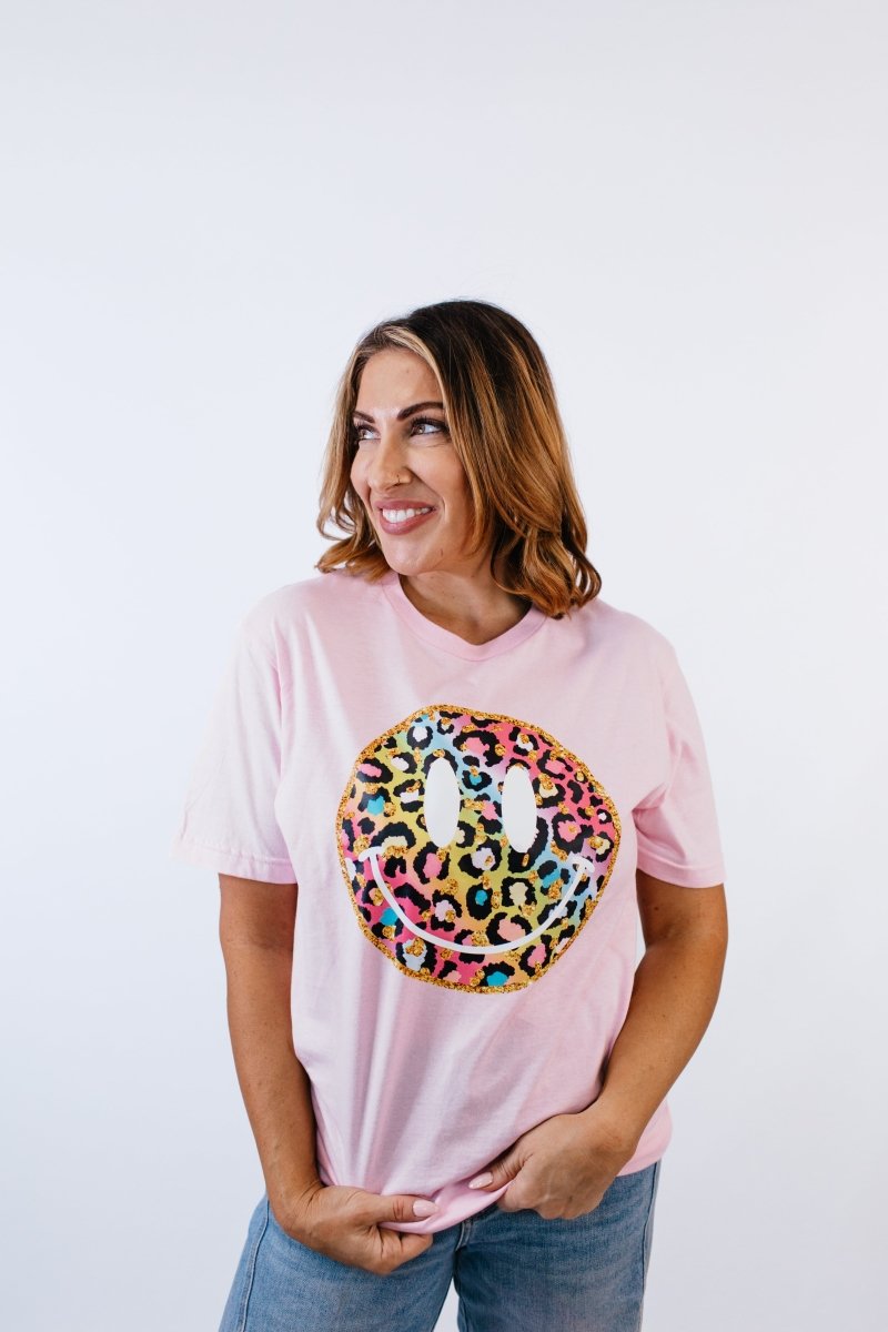 Leopard Smiley Graphic Tee - FINAL SALE