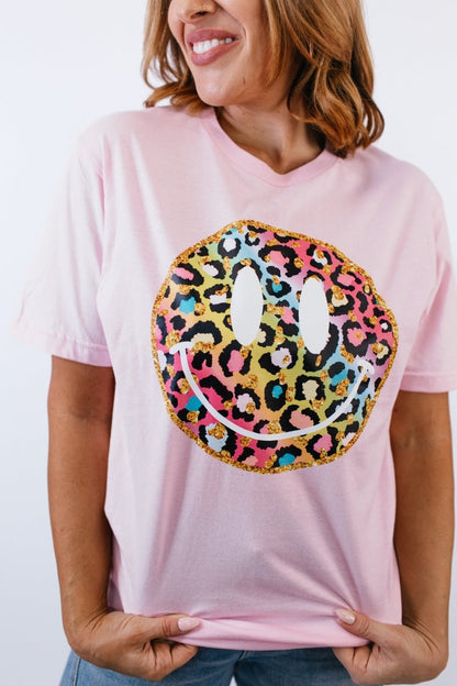 Leopard Smiley Graphic Tee - FINAL SALE - Macoma Boutique555 Presales