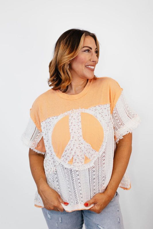 Let There Be Peace Top in Coral Orange - FINAL SALE - Macoma Boutique100 Short Sleeve