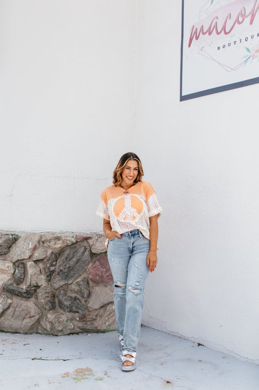 Let There Be Peace Top in Coral Orange - FINAL SALE - Macoma Boutique100 Short Sleeve