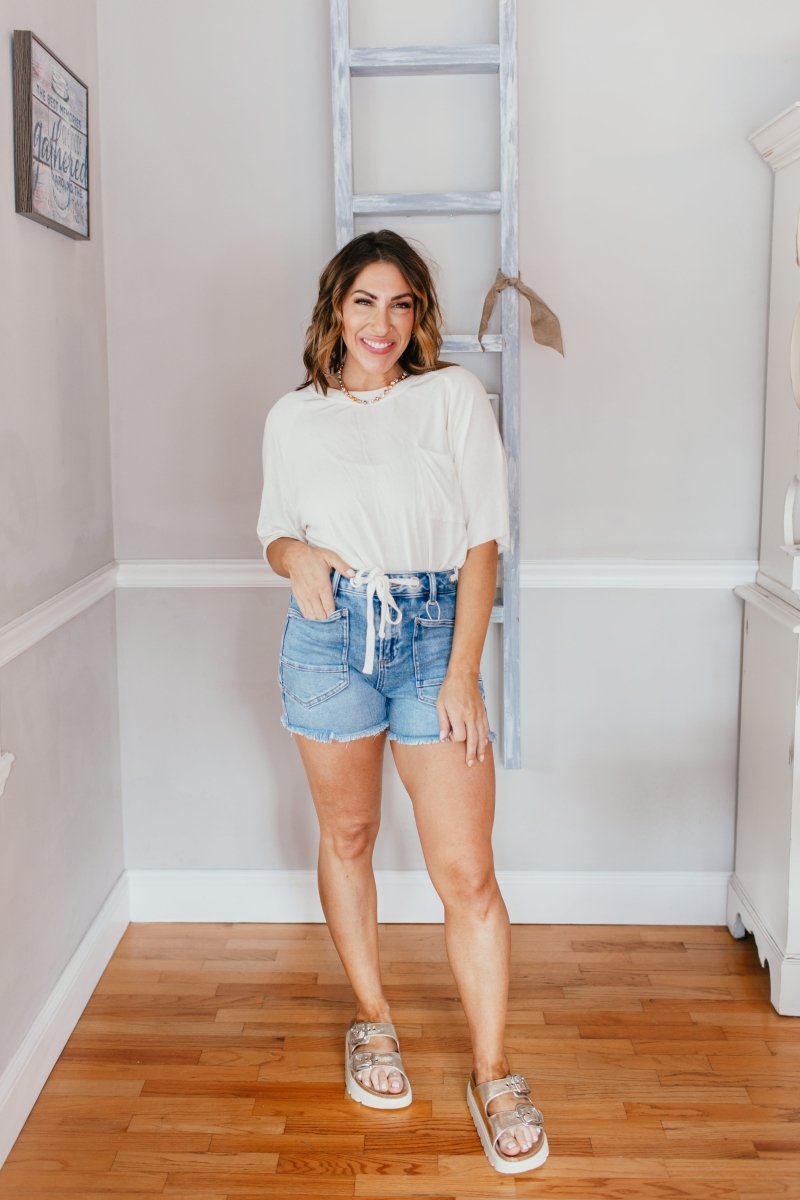 Lived In Top In Cream - Macoma Boutique100 Short Sleeve