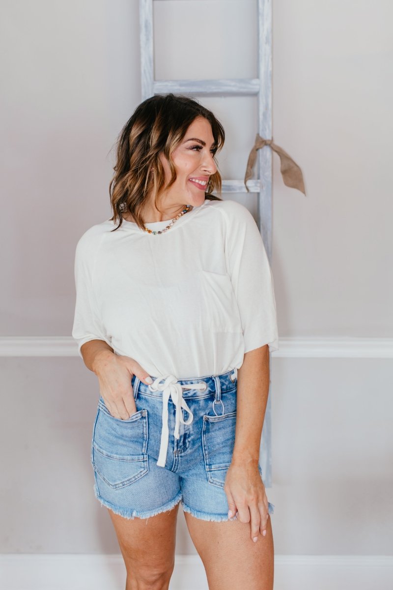 Lived In Top In Cream - Macoma Boutique100 Short Sleeve