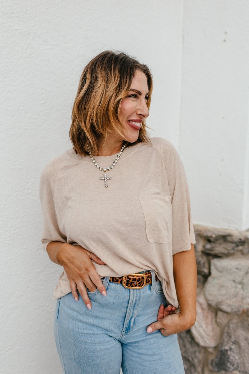 Lived In Top In Latte - Macoma Boutique100 Short Sleeve