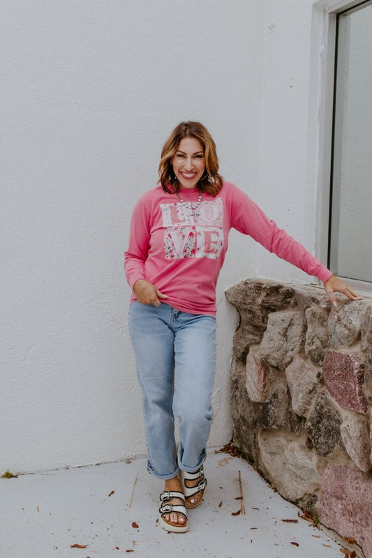 Love Collage Long Sleeve Graphic Top - FINAL SALE - Macoma Boutique555 Presales