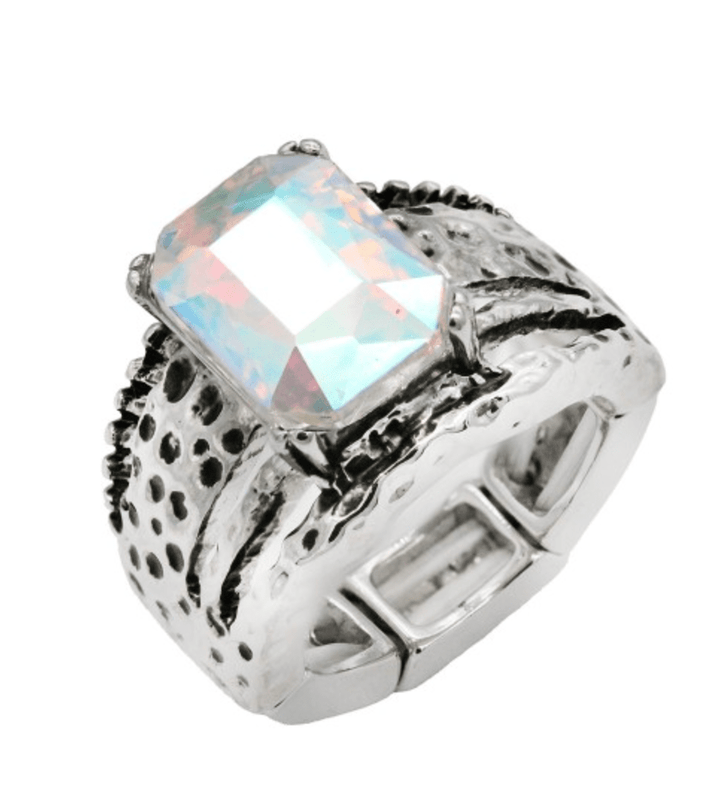 Love Game Vintage Stretch Ring in Antique Rhodium Plated With AB Crystal - Macoma Boutique315 Jewelry