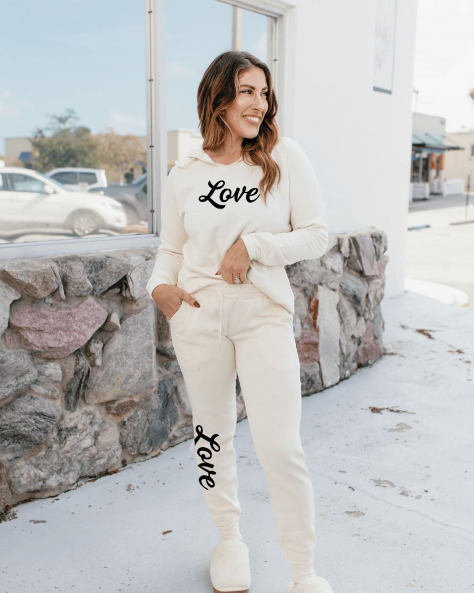 Love Graphic Sweatpants In Cream - FINAL SALE - Macoma Boutique555 Presales