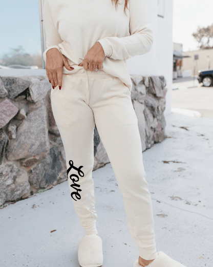 Love Graphic Sweatpants In Cream - FINAL SALE - Macoma Boutique555 Presales