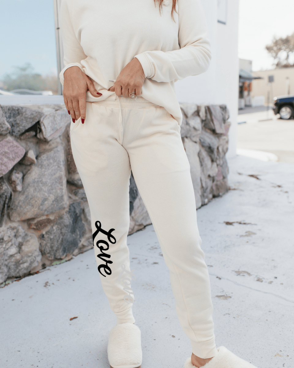 Love Graphic Sweatpants In Cream - FINAL SALE - Macoma Boutique555 Presales