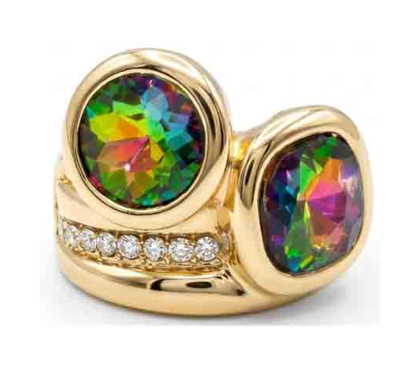 Love Spell Stretch Ring in Gold Plated With Green AB Crystals - Macoma Boutique315 Jewelry