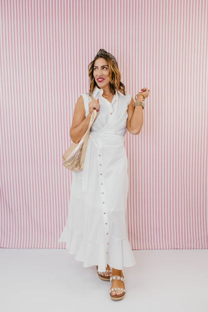 Lovely Linen Dress In Off White - Macoma Boutique250 Dresses