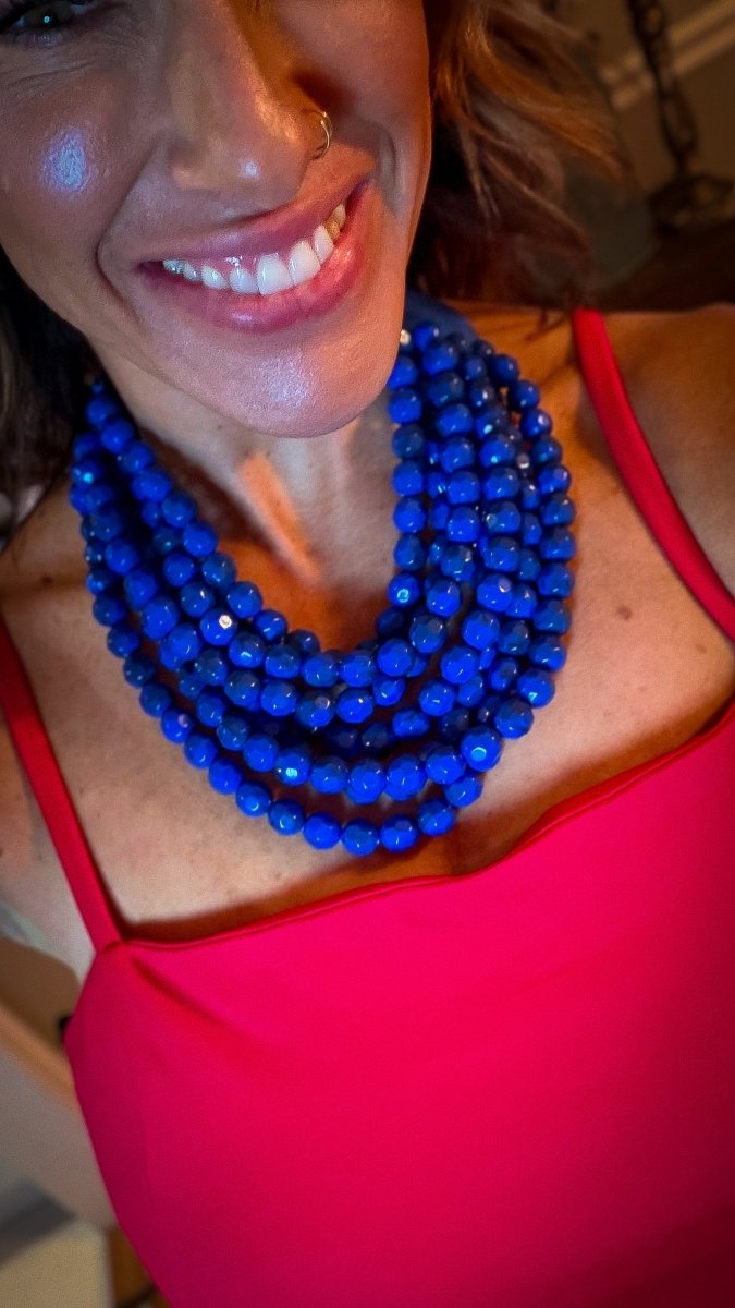 Matte Marbled Bead Necklace In Blue - Macoma Boutique310 Accessories/Jewelry