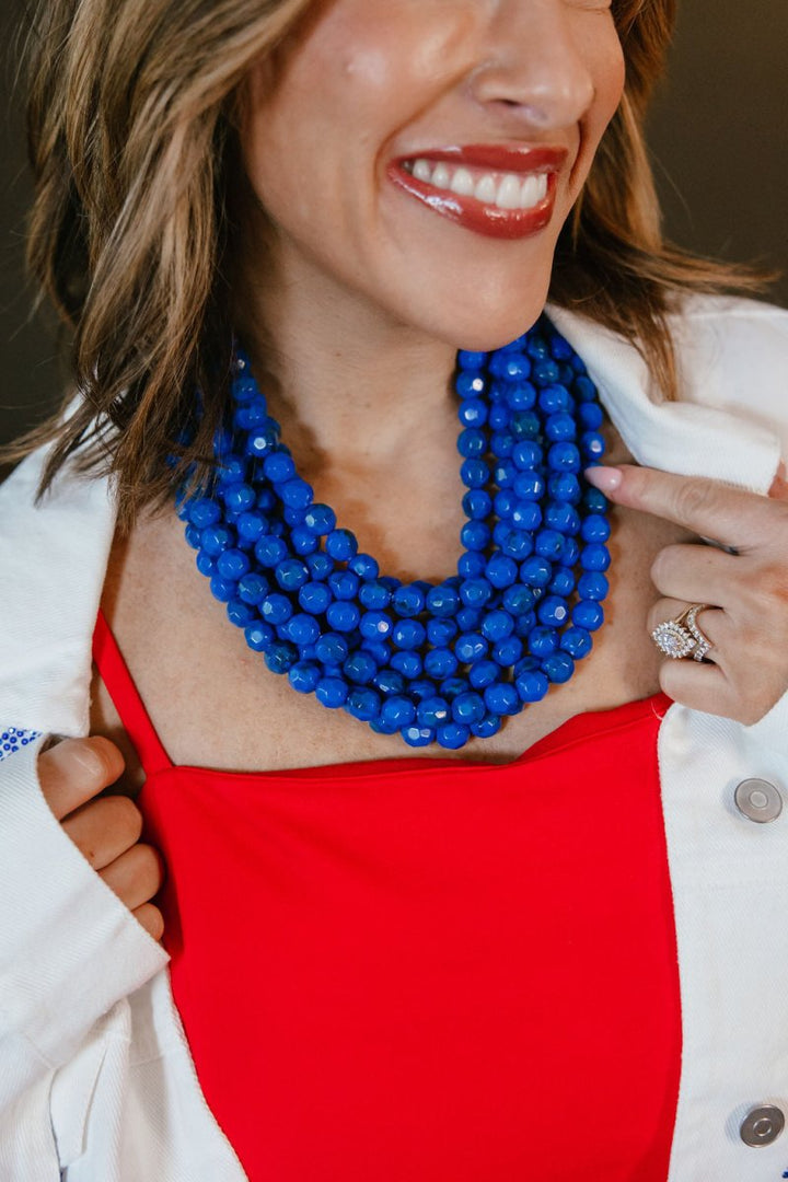 Matte Marbled Bead Necklace In Blue - Macoma Boutique310 Accessories/Jewelry