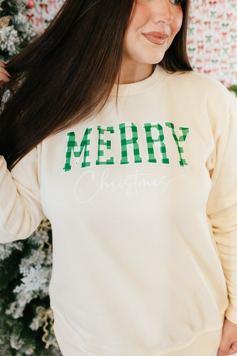 Natural Plaid Christmas Graphic Pullover - FINAL SALE - Macoma Boutique555 Presales