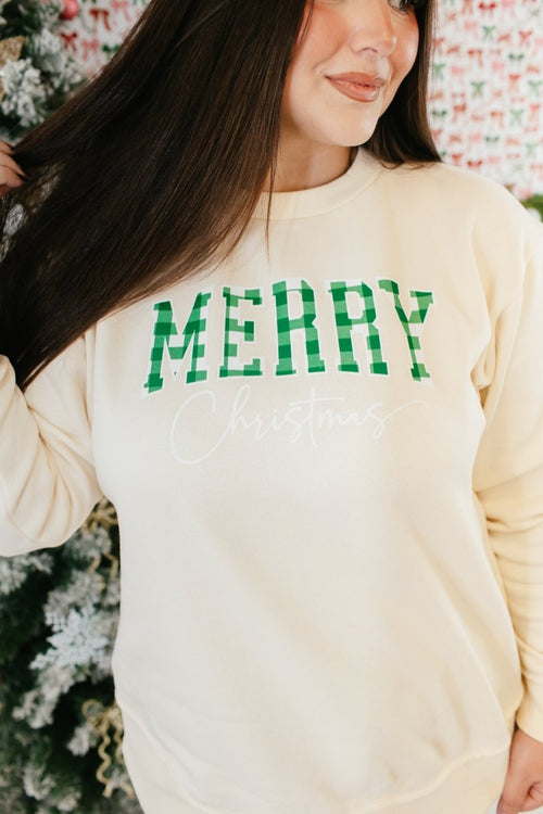 Natural Plaid Christmas Graphic Pullover - FINAL SALE - Macoma Boutique555 Presales