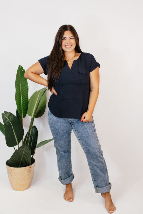 Navy & Necessary Top - Reg & Curvy - Macoma Boutique100 Short Sleeve