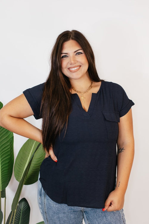 Navy & Necessary Top - Reg & Curvy - Macoma Boutique100 Short Sleeve