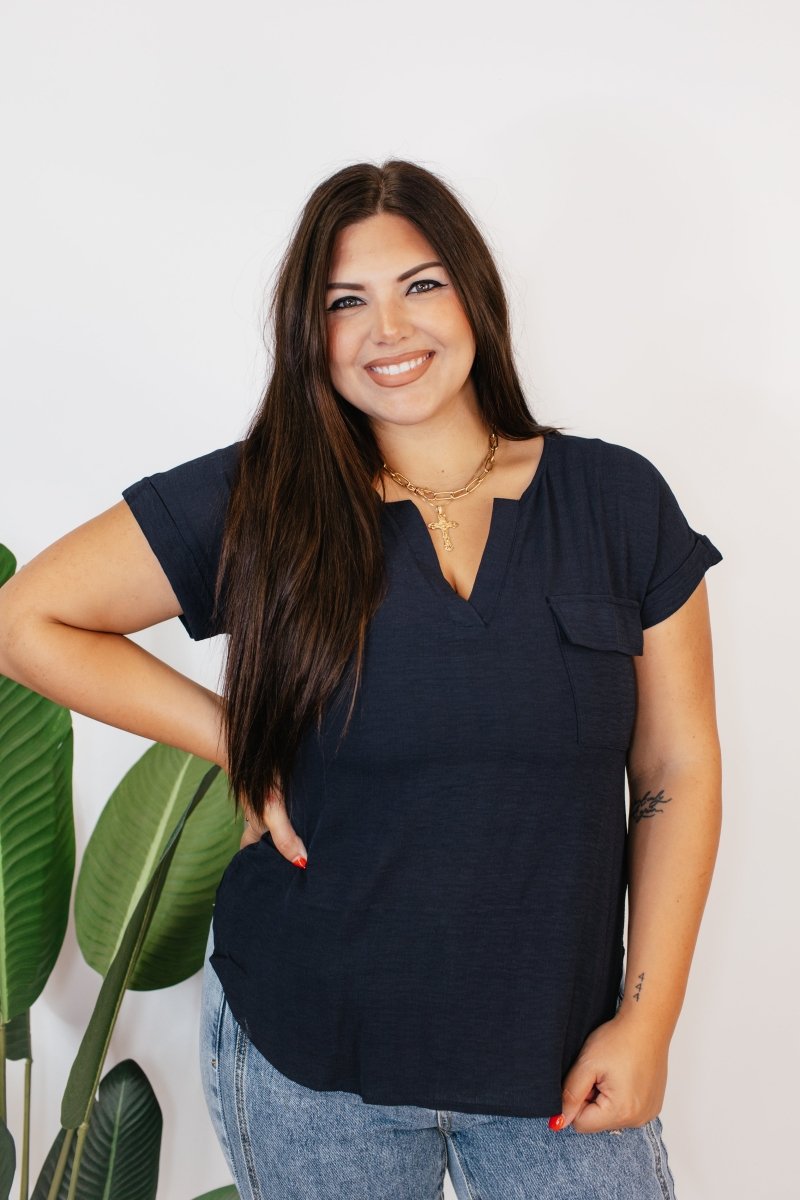 Navy & Necessary Top - Reg & Curvy - Macoma Boutique100 Short Sleeve