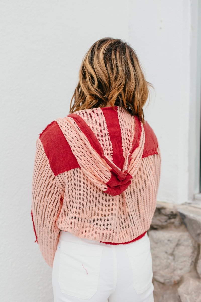 Open Knit Conversation Top In Blush Red Multi - Macoma Boutique120 Long Sleeve