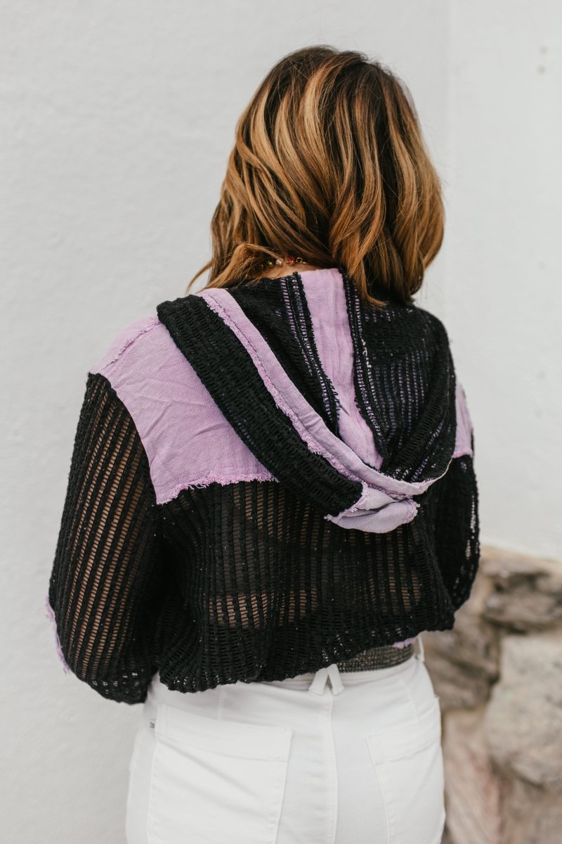 Open Knit Conversation Top In Indigo Purple Multi - Macoma Boutique120 Long Sleeve