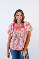 Paisley Puff Top - Reg/Curvy - FINAL SALE - Macoma Boutique100 Short Sleeve