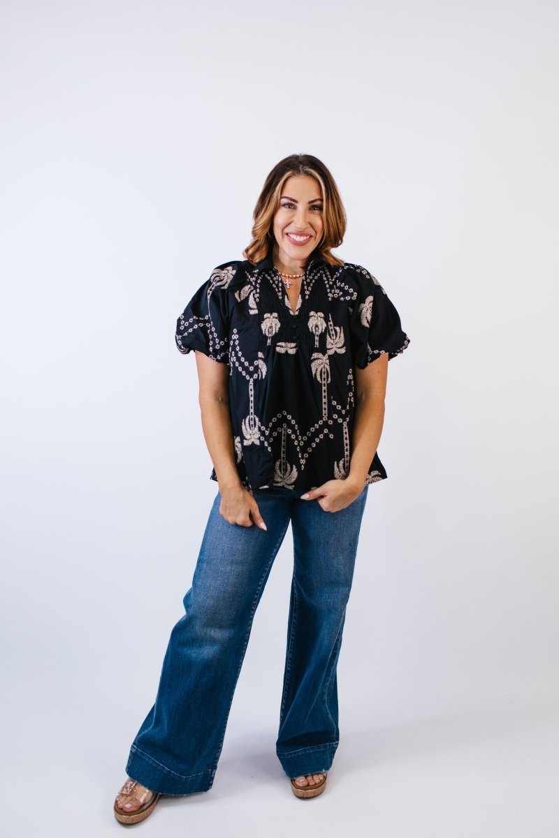 Palm Paradise Top - Reg/Curvy FINAL SALE - Macoma Boutique100 Short Sleeve