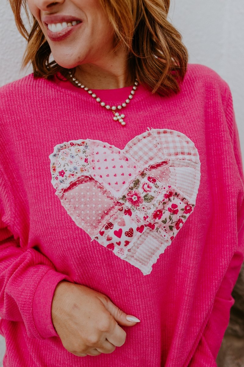 Patched Heart Corded Graphic Pullover - FINAL SALE - Macoma Boutique555 Presales