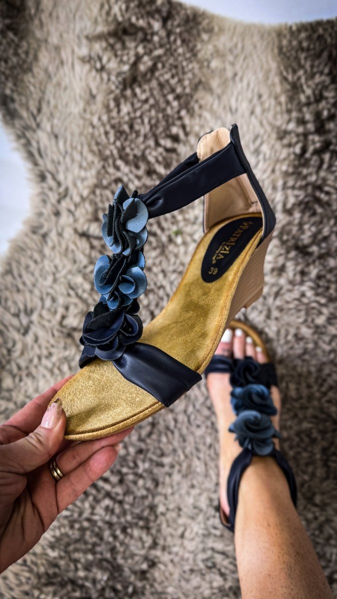 Patrizia Navy Multi Harlequin Wedges - Macoma Boutique302 Wedges & Heels