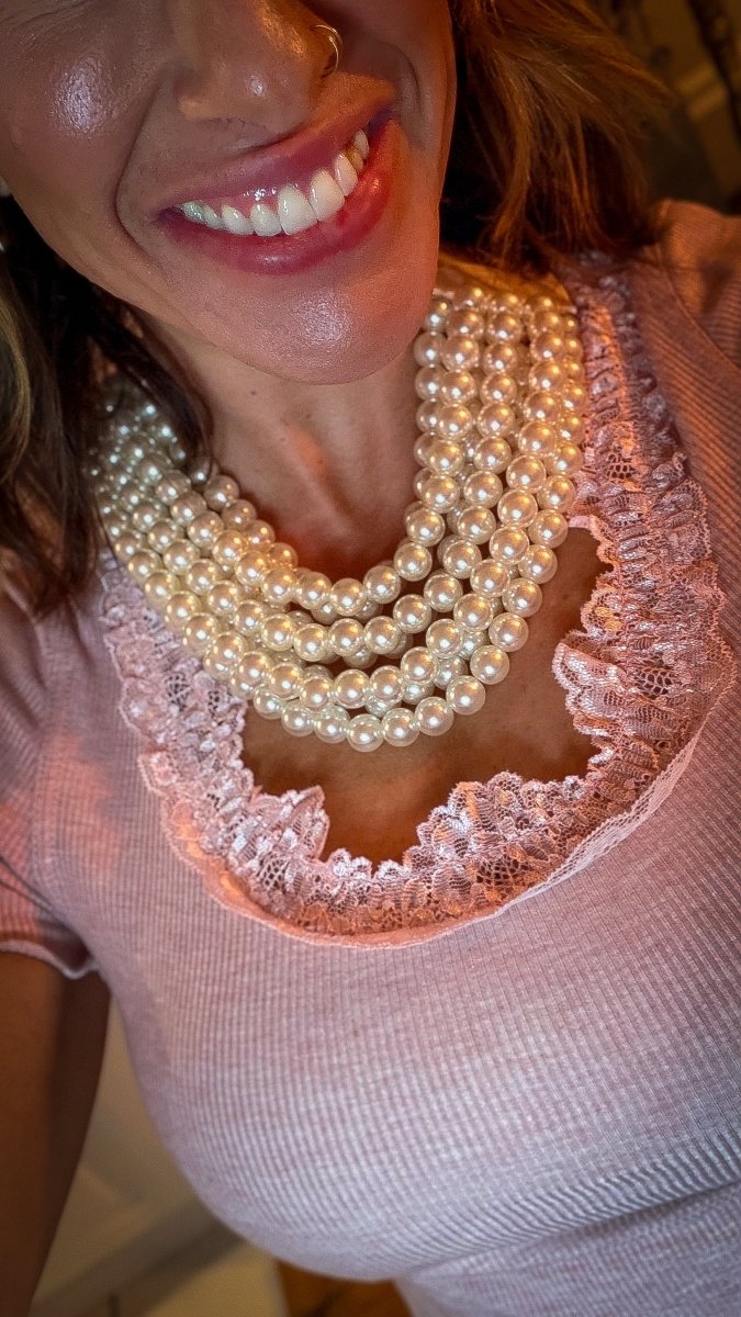 Pearl Beaded Multi Layered Necklace In Cream - Macoma Boutique310 Accessories/Jewelry