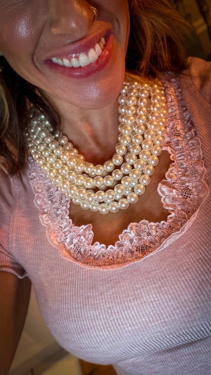 Pearl Beaded Multi Layered Necklace In Cream - Macoma Boutique310 Accessories/Jewelry