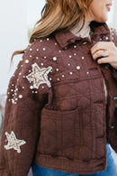 Pearls & Patches Jacket In Chocolate - Macoma Boutique240 Jackets/Blazers