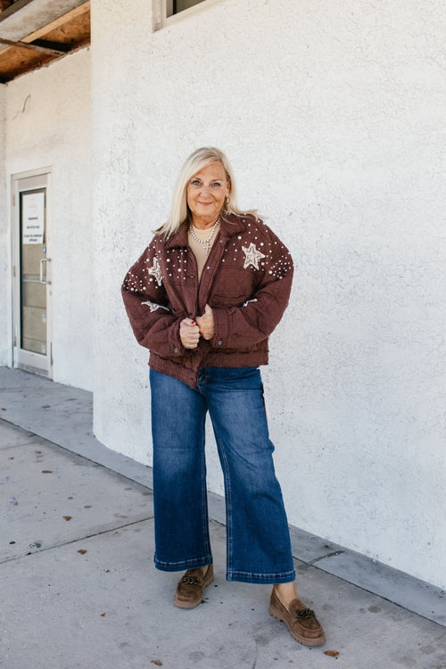 Pearls & Patches Jacket In Chocolate - Macoma Boutique240 Jackets/Blazers