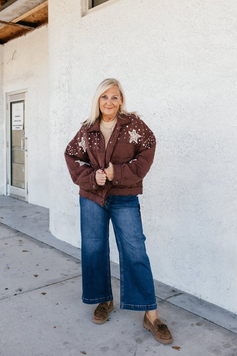 Pearls & Patches Jacket In Chocolate - Macoma Boutique240 Jackets/Blazers