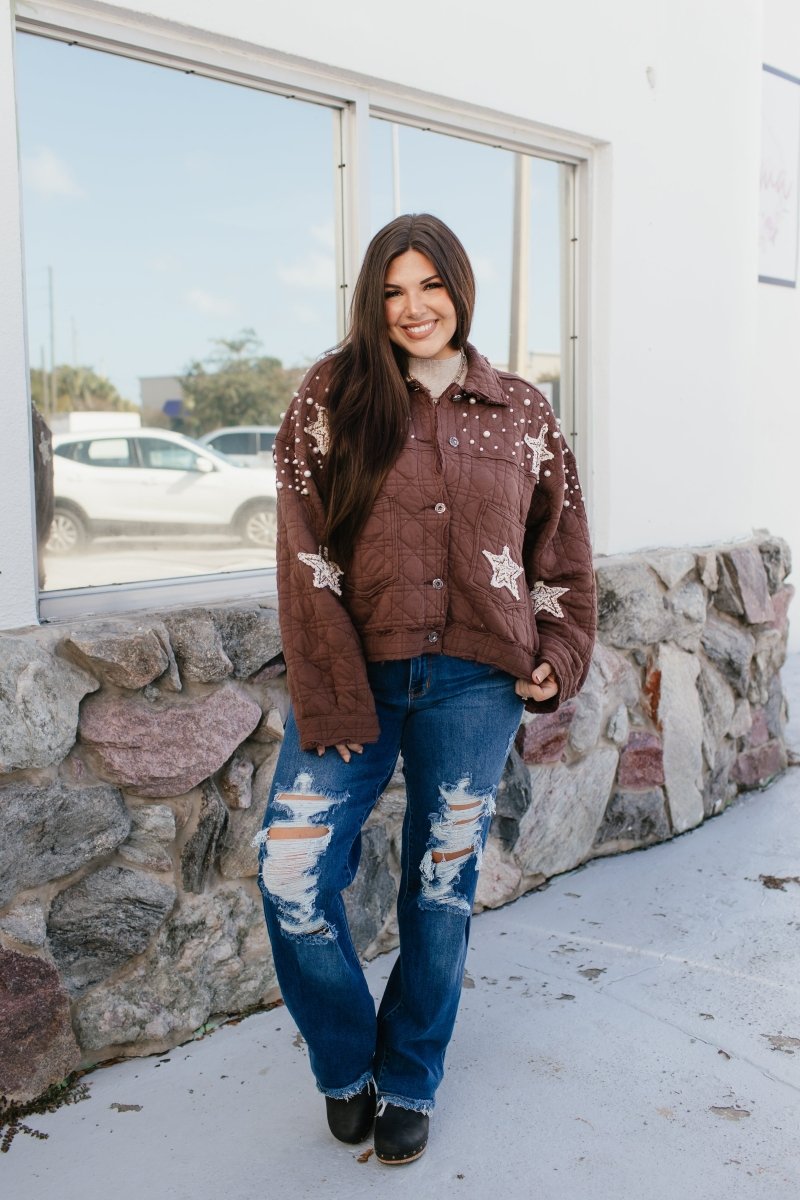 Pearls & Patches Jacket In Chocolate - Macoma Boutique240 Jackets/Blazers