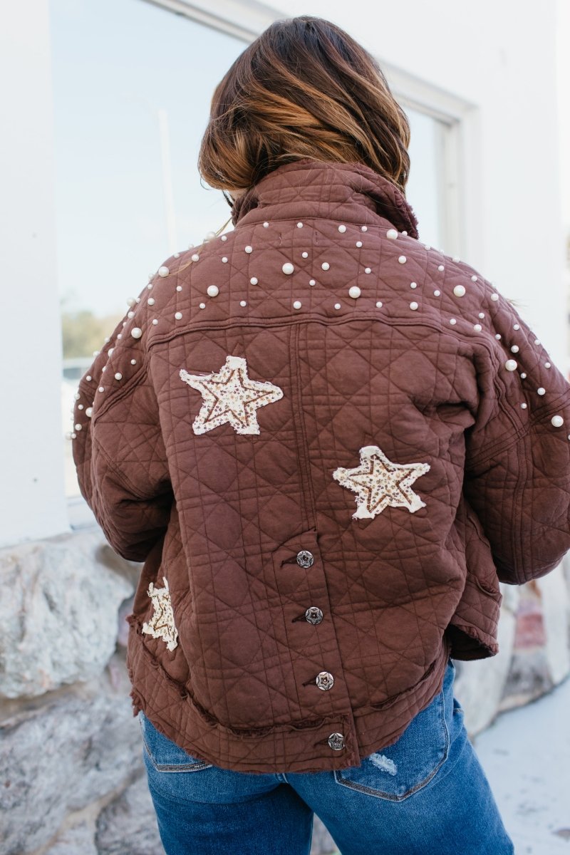 Pearls & Patches Jacket In Chocolate - Macoma Boutique240 Jackets/Blazers