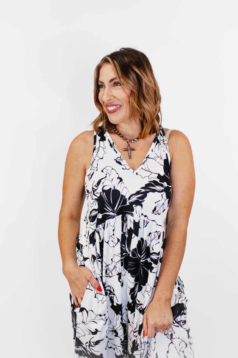 Phierce Fashions Jumpsuit in Black and White Floral - Reg/Curvy FINAL SALE - Macoma Boutique260 Jumpsuits/Rompers/Overalls
