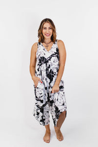 BLACK FRIDAY DEAL: Phierce Fashions Jumpsuit in Black and White Floral - Reg/Curvy FINAL SALE