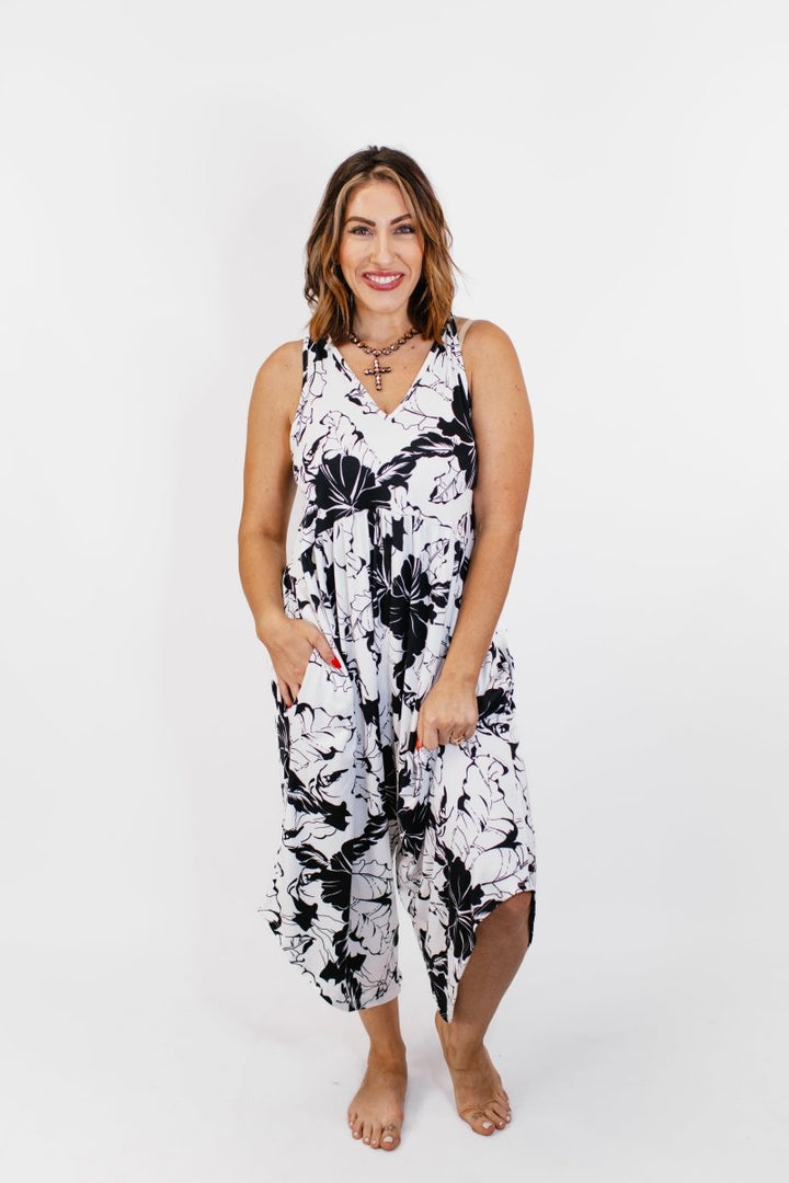 Phierce Fashions Jumpsuit in Black and White Floral - Reg/Curvy FINAL SALE - Macoma Boutique260 Jumpsuits/Rompers/Overalls