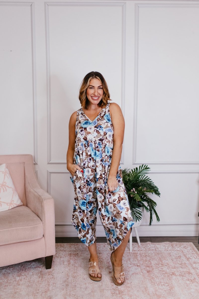 Phierce Fashions Jumpsuit in Blue Floral - Reg/Curvy FINAL SALE