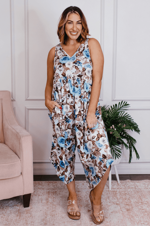 Phierce Fashions Jumpsuit in Blue Floral - Reg/Curvy FINAL SALE - Macoma Boutique260 Jumpsuits/Rompers/Overalls