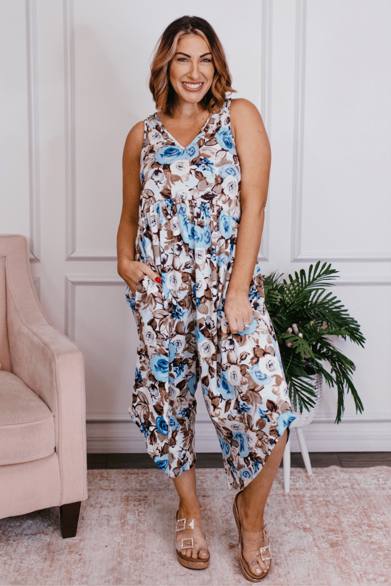 Phierce Fashions Jumpsuit in Blue Floral - Reg/Curvy FINAL SALE - Macoma Boutique260 Jumpsuits/Rompers/Overalls