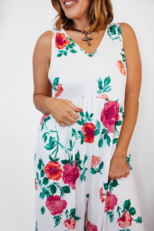 Phierce Fashions Jumpsuit in Fuchsia and White Floral - Reg/Curvy FINAL SALE - Macoma Boutique260 Jumpsuits/Rompers/Overalls