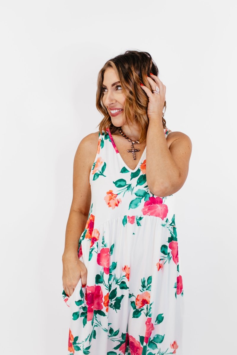 Phierce Fashions Jumpsuit in Fuchsia and White Floral - Reg/Curvy FINAL SALE - Macoma Boutique260 Jumpsuits/Rompers/Overalls