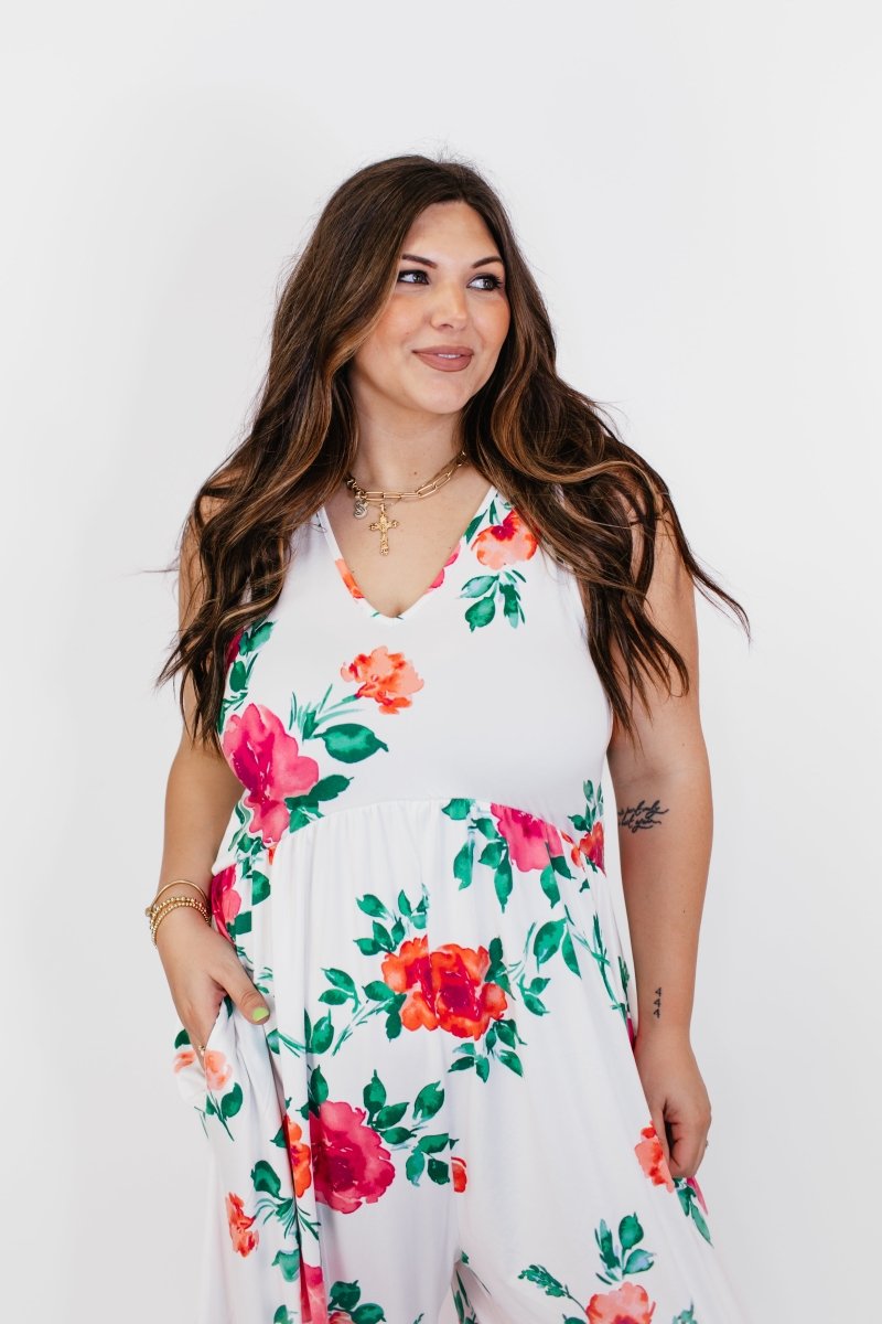 Phierce Fashions Jumpsuit in Fuchsia and White Floral - Reg/Curvy FINAL SALE - Macoma Boutique260 Jumpsuits/Rompers/Overalls