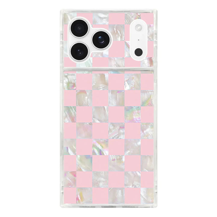 Pink Checkered Mother Of Pearl Magsafe iPhone Case | iPhone 17 Pro Max - Macoma Boutique310 Accessories