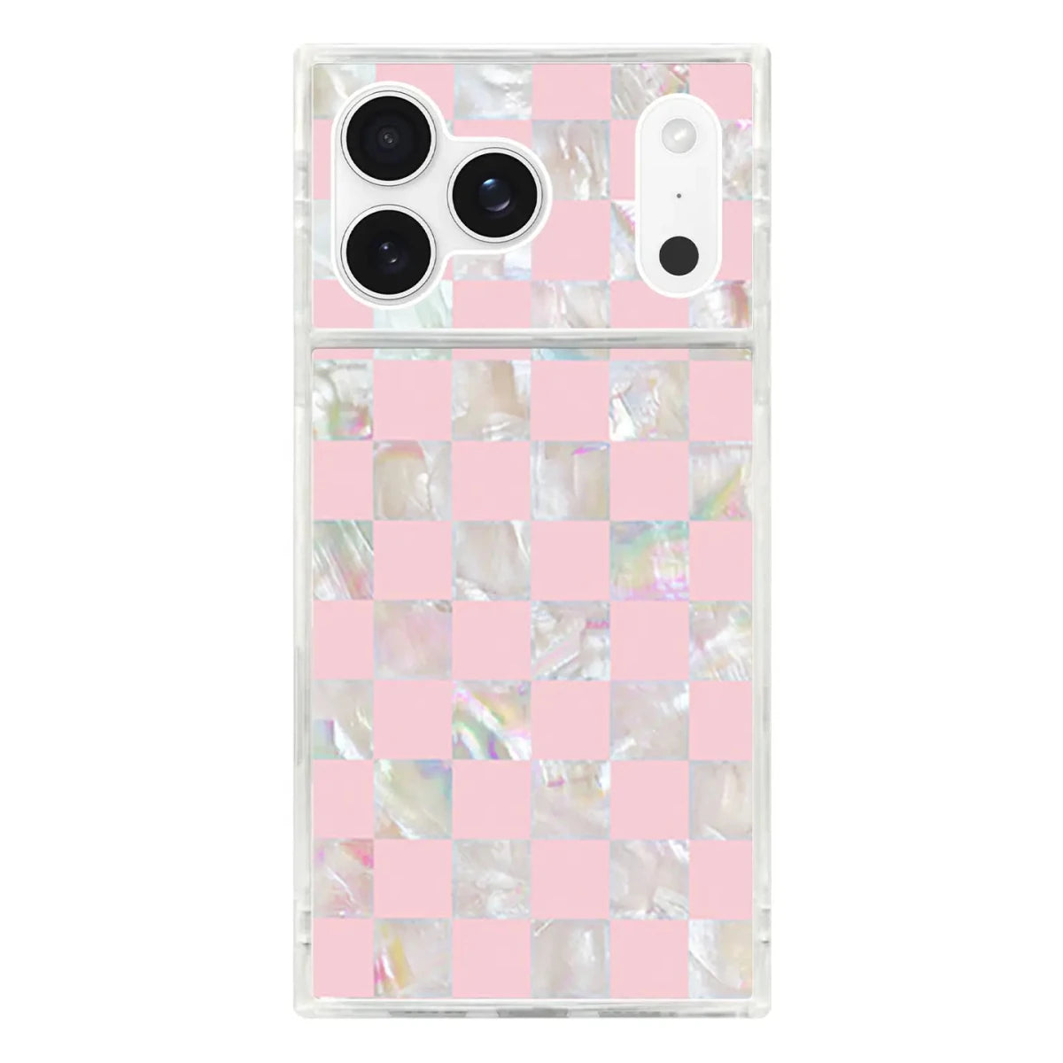 Pink Checkered Mother Of Pearl Magsafe iPhone Case | iPhone 17 Pro - Macoma Boutique310 Accessories